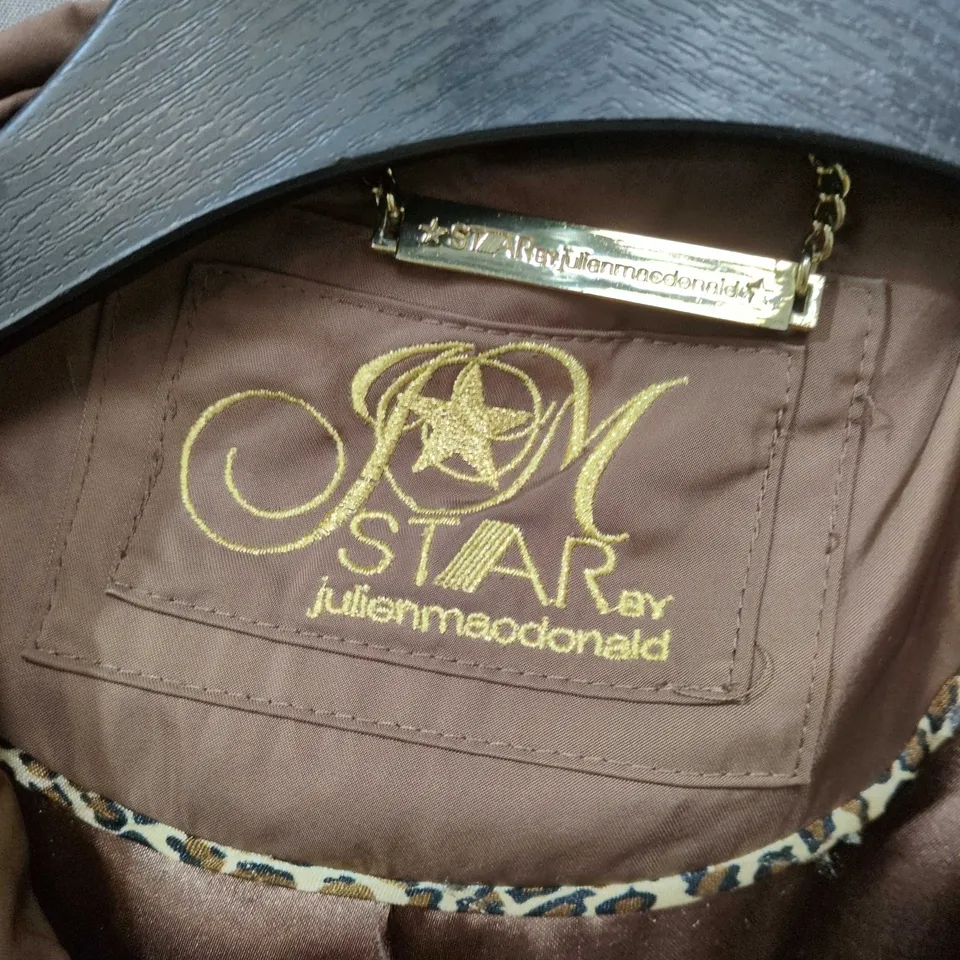  JULIEN MACDONALD BROWN PARKA JACKET, UK SIZE 14