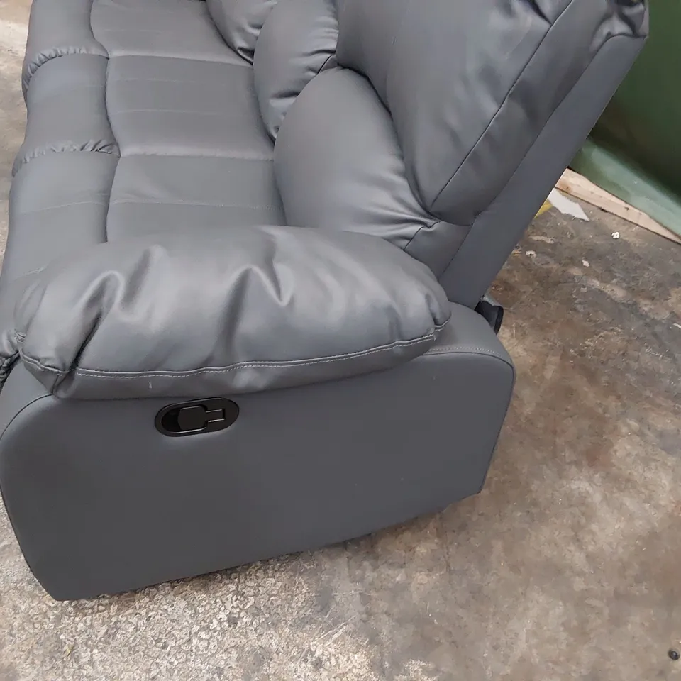 DESIGNER MANUAL RECLINING THREE SEATER SOFA GREY LEATHER