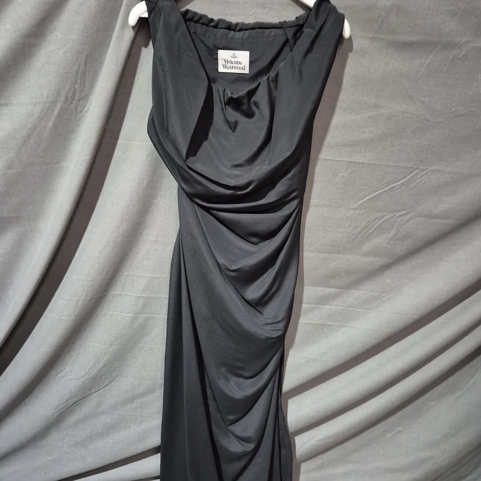 VIVIENNE WESTWOOD BLACK DRAPED SATIN EVENING DRESS - SIZE EU 42