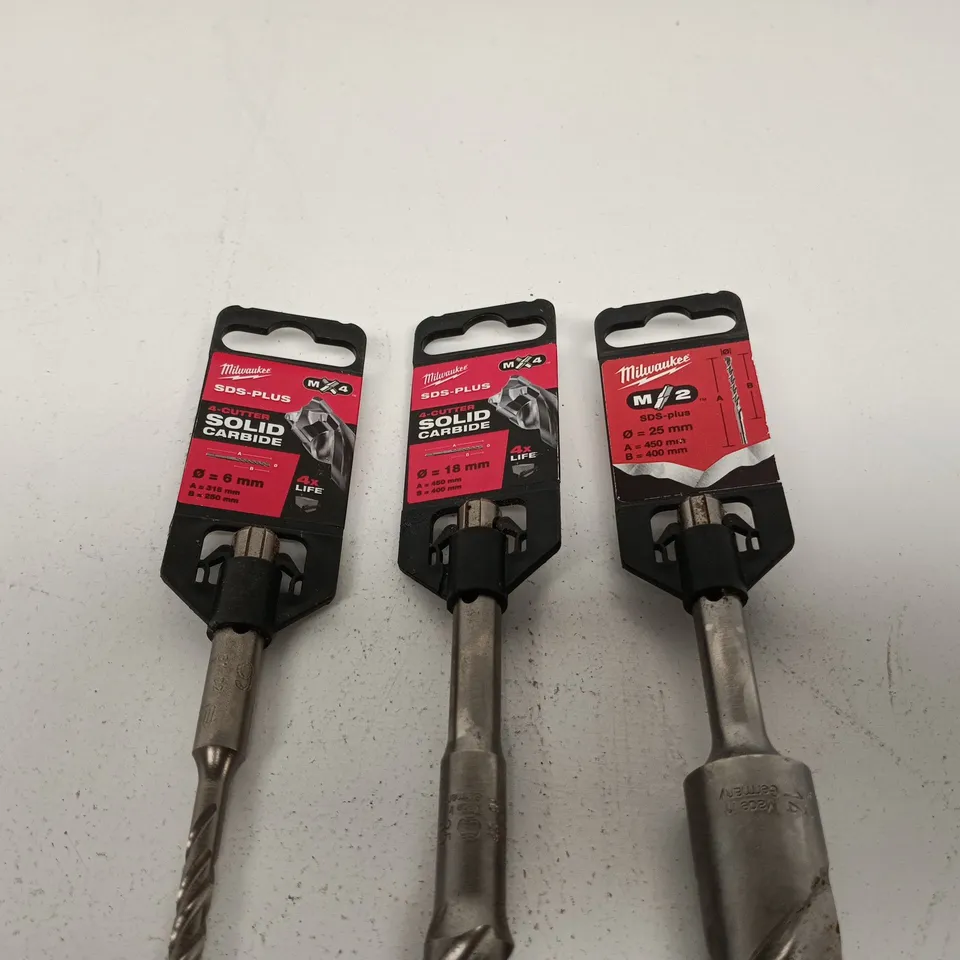 SET OF 3 ASSORTED MILWAUKEE SDS PLUS DRILL BITS