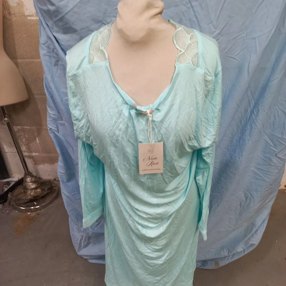 NORA ROSE CYBERJAMMIES NIGHTDRESS – MINT, V-NECK WITH SCALLOPED LACE SHOULDERS - UK SIZE 16