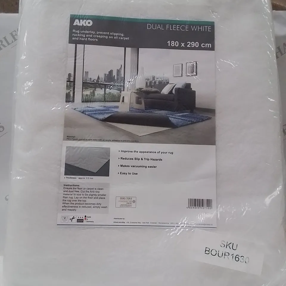 BRAND NEW DUAL FLEECE WHITE RUG UNDERLAY 180 X 290 CM