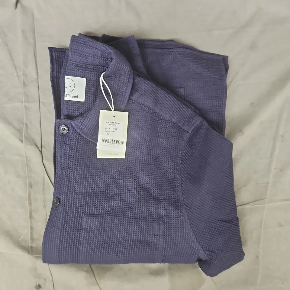 FORM & THREAD MINI WAFFLE ATELIER OVERSHIRT IN NAVY SIZE LARGE
