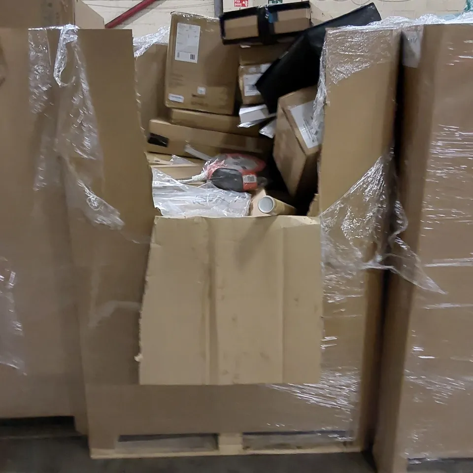 PALLET TO CONTAIN ASSORTED HOUSEHOLD ITEMS AND CONSUMER PRODUCTS. INCLUDING FOLDING WAGON, PIZZA STONE AND PEEL SET, RICE COOKER, JUICER BLENDER SET ETC