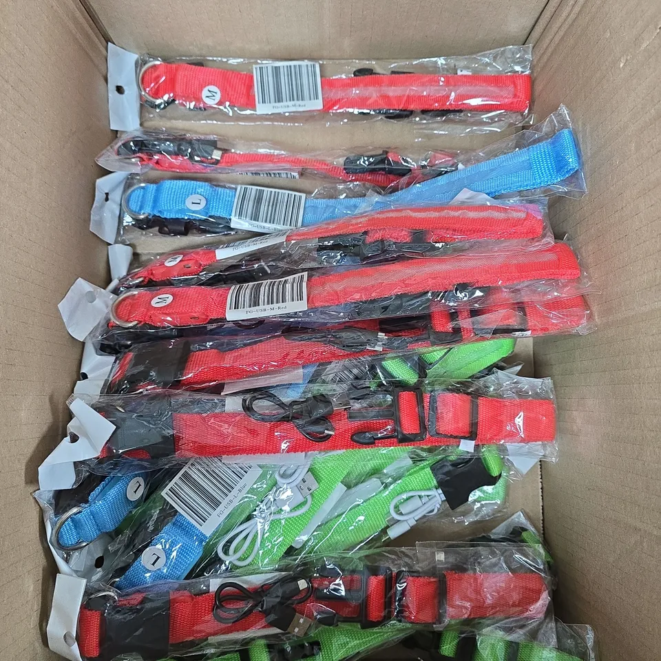 APPROXIMATELY 25 ASSORTED NEON COLOURED DOG COLLARS IN VARIOUS SIZES