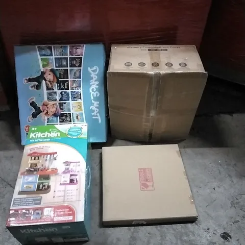 PALLET OF HOUSEHOLD ITEMS TO INCLUDE KITCHEN - MY LITTLE CHEF, DANCE MAT, CIRCLE MIRROR,  MEMORY FOAM MATTRESS AND OTHER ASSORTED ITEMS...