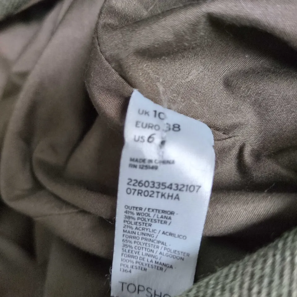 TOPSHOP WOOL-BLEND TRENCH COAT – OLIVE GREEN, UK 10 (EU 38 / US 6)