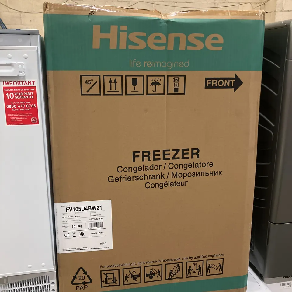 BOXED HISENSE FV105D4BW21 UNDERCOUNTER FREEZER WHITE - UNPROCESSED RAW RETURN