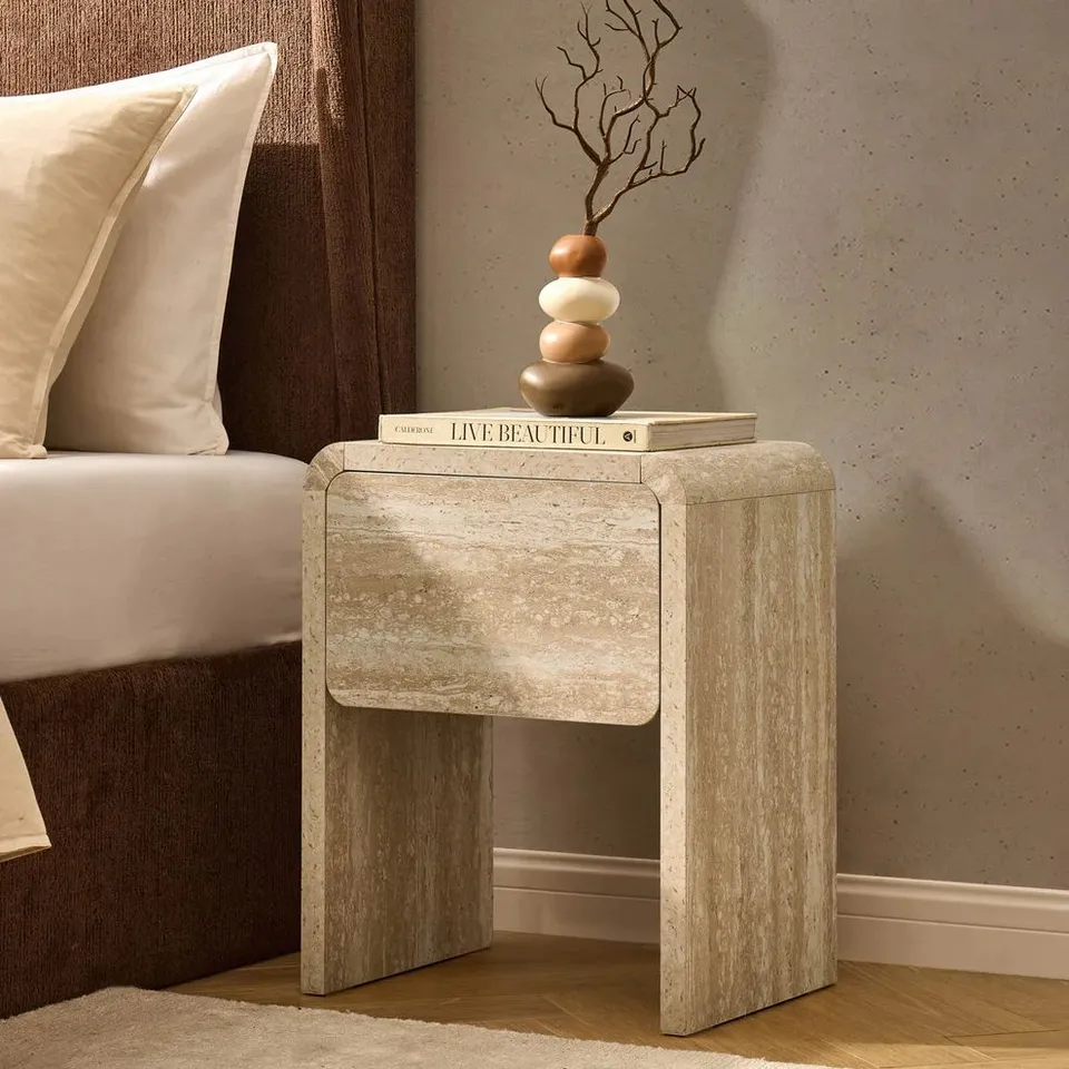 BOXED DUSK SAMIRA SIDE TABLE - TRAVERTINE EFFECT (1 BOX)