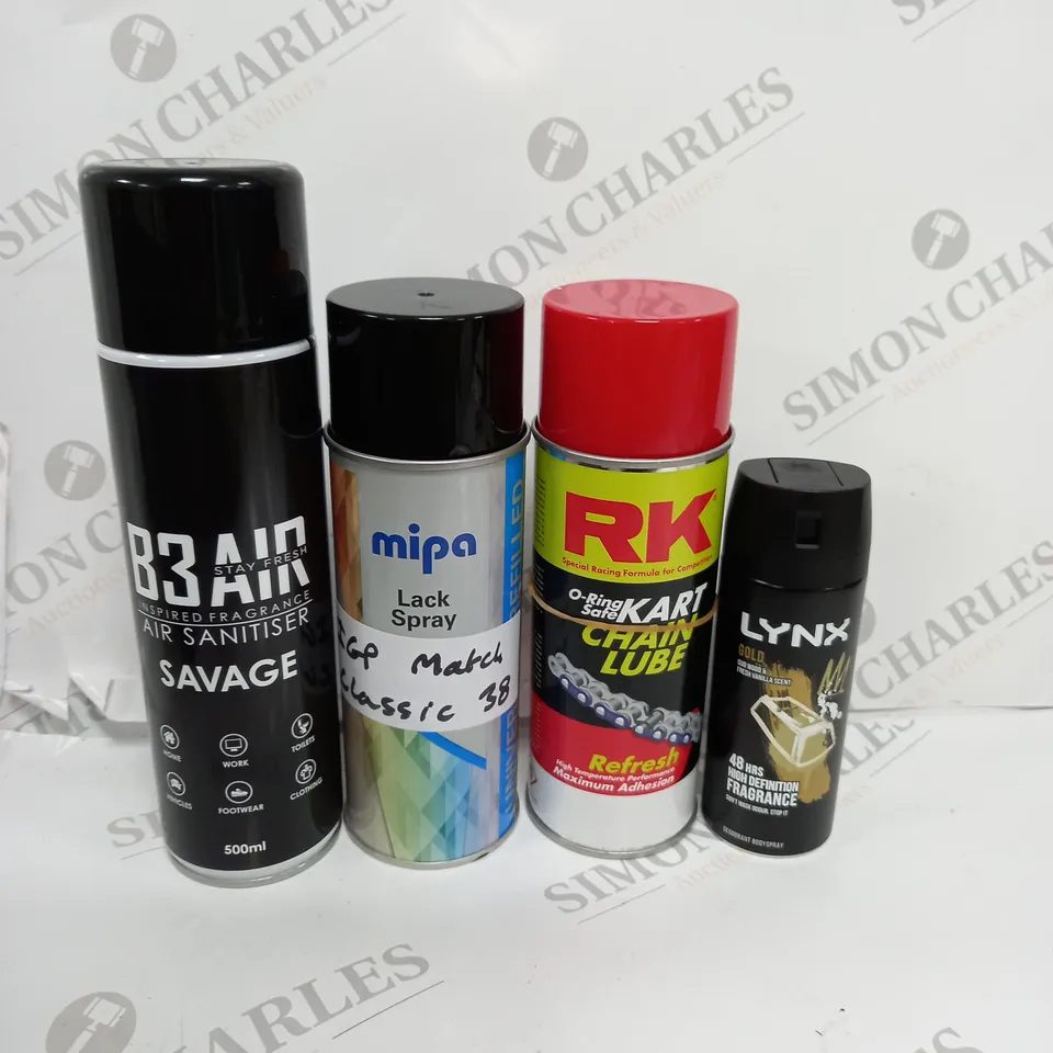 BOX OF APPROX 10 ASSORTED AEROSOLS TO INCLUDE - LYNX GOLD - BEAIR AIR SANITISER - CHAIN LUBE ECT