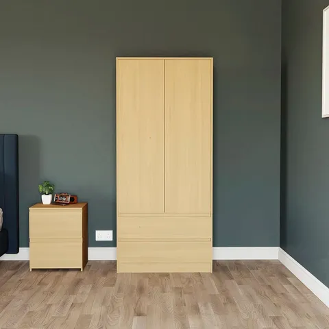 BOXED CUNHA 2 DOOR MDF & PARTICLEBOARD WARDROBE - PINE (2 BOXES)