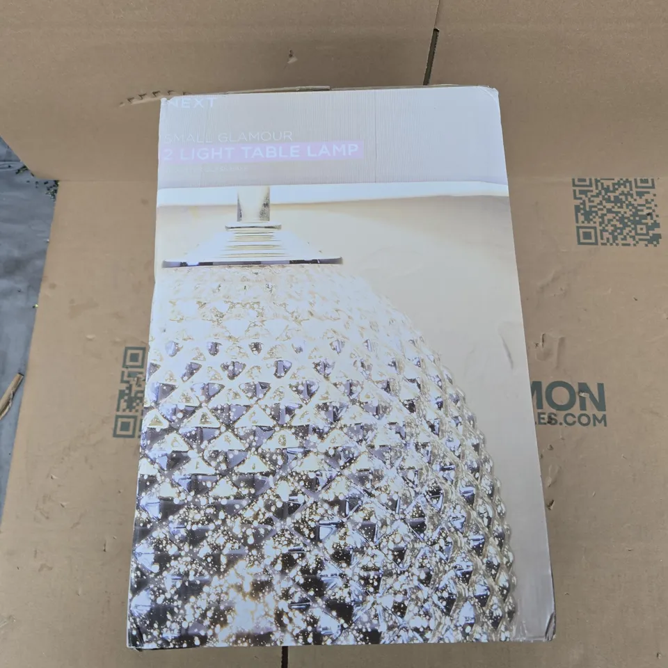 NEXT SMALL GLAMOUR 2 LIGHT TABLE LAMP – GLASS BASE 