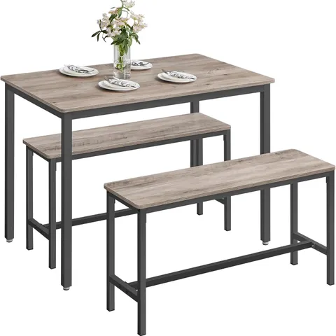 BOXED VASAGLE DINING TABLE WITH 2 BENCHES - GREIGE/BLACK