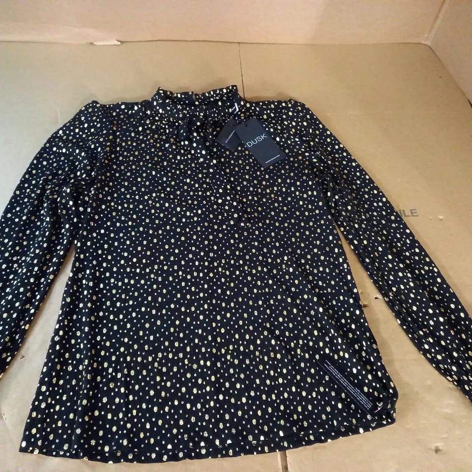 DUSK GLITTER SHIRRED TOP IN BLACK/GOLD POLKA - 8
