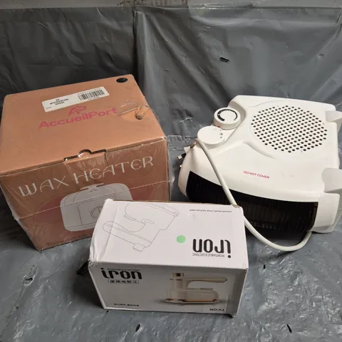 APPROXIMATELY 10 ASSORTED ELECTRICAL PRODUCTS TO INCLUDE HEATER, PORTABLE IRON, WAX HEATER ETC 
