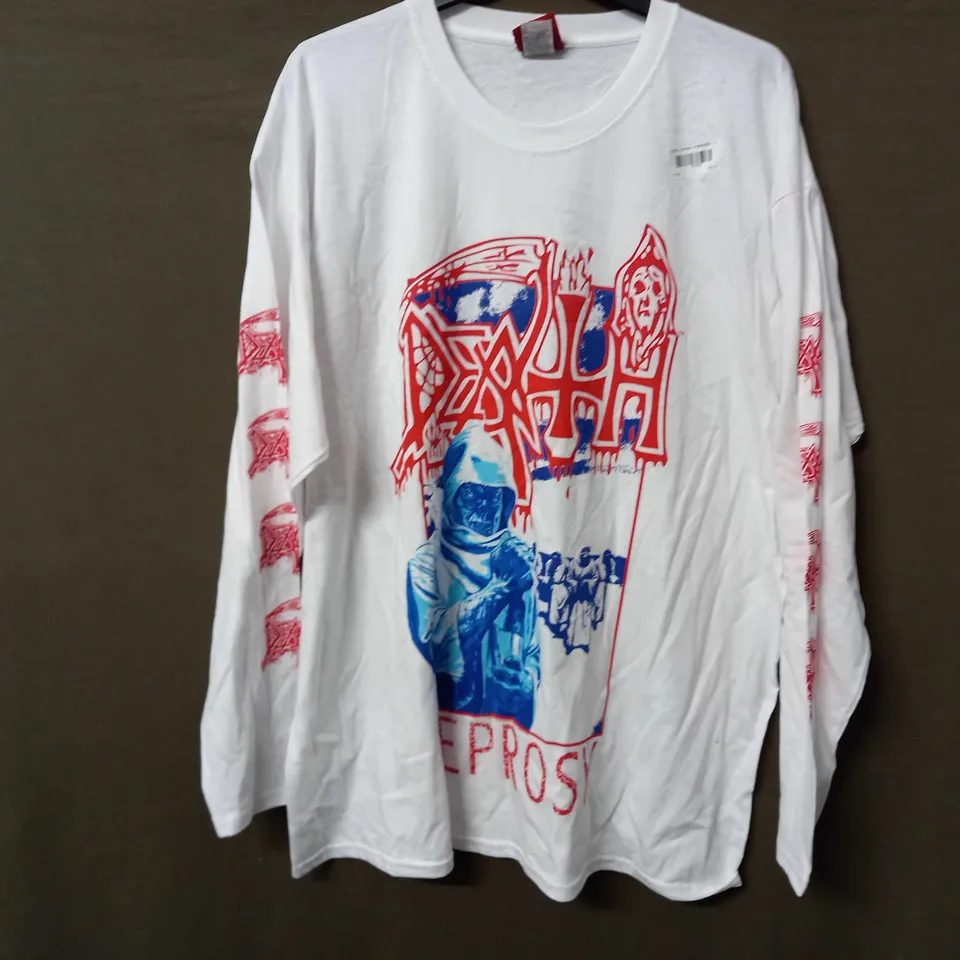 ULTRAKULT DEATH, LEPROSY POSTERIZED LONG SLEEVE TOP IN WHITE - XXL
