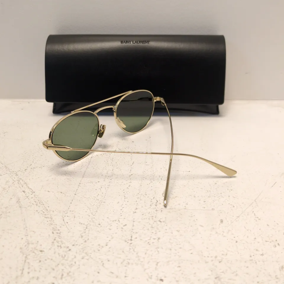 SAINT LAURENT SUNGLASSES – GOLD-TONE AVIATOR FRAMES WITH GREEN LENSES (CASE INCLUDED)