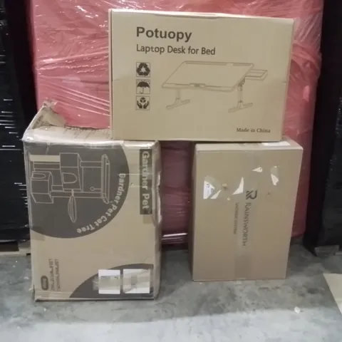 PALLET OF ASSORTED HOUSEHOLD GOODS AND PRODUCTS TO INCLUDE;SHOWER SYSTEM,LAPTOP DESK FOR BED,GARDNER PET CAT TREE