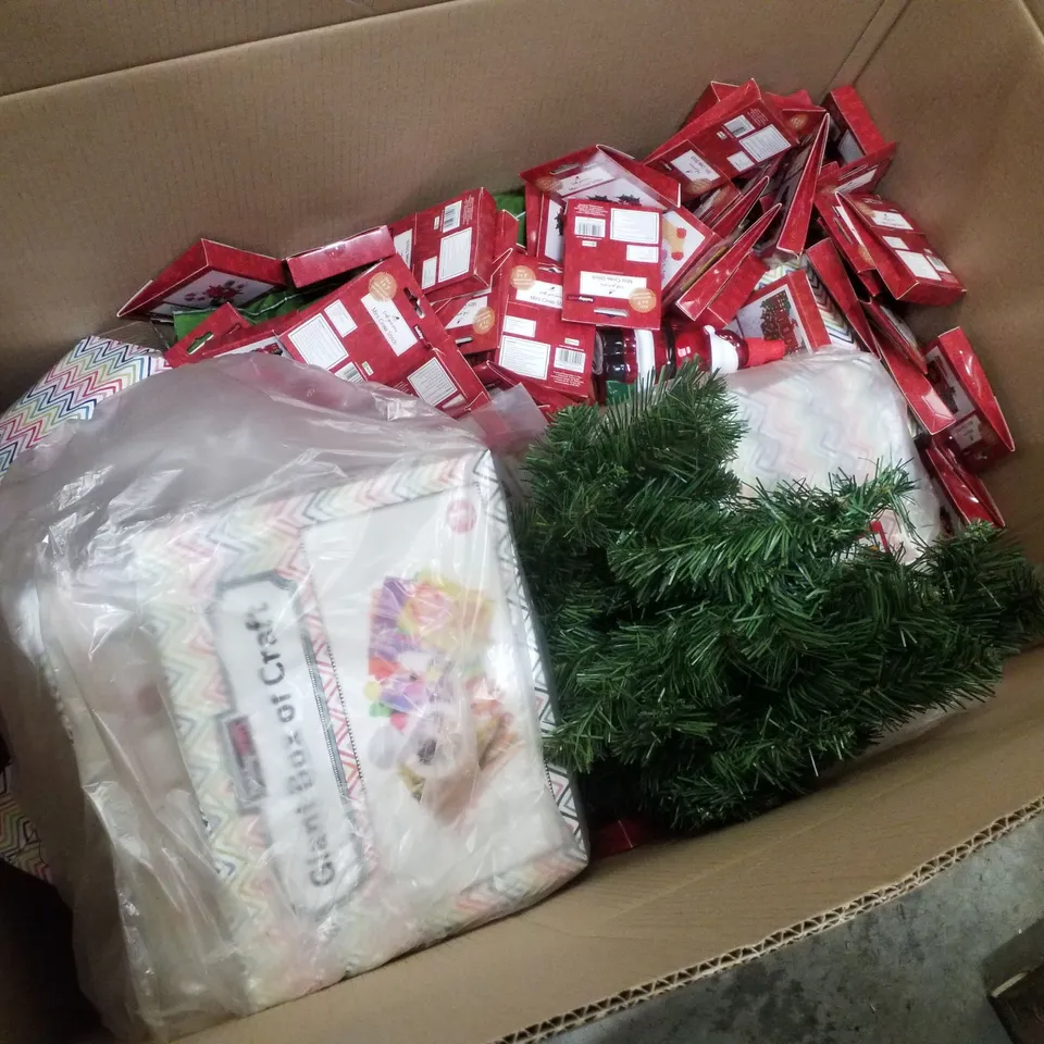 PALLET CONTAINING ASSORTED CHRISTMAS PRODUCTS & DECORATIONS INCLUDING GIANT BOX OF CRAFT, MINI CROSS STITCHES, SANTA SOAP BOTTLE, 3D WOODEN STAR & POINSETTIA PLANT POT