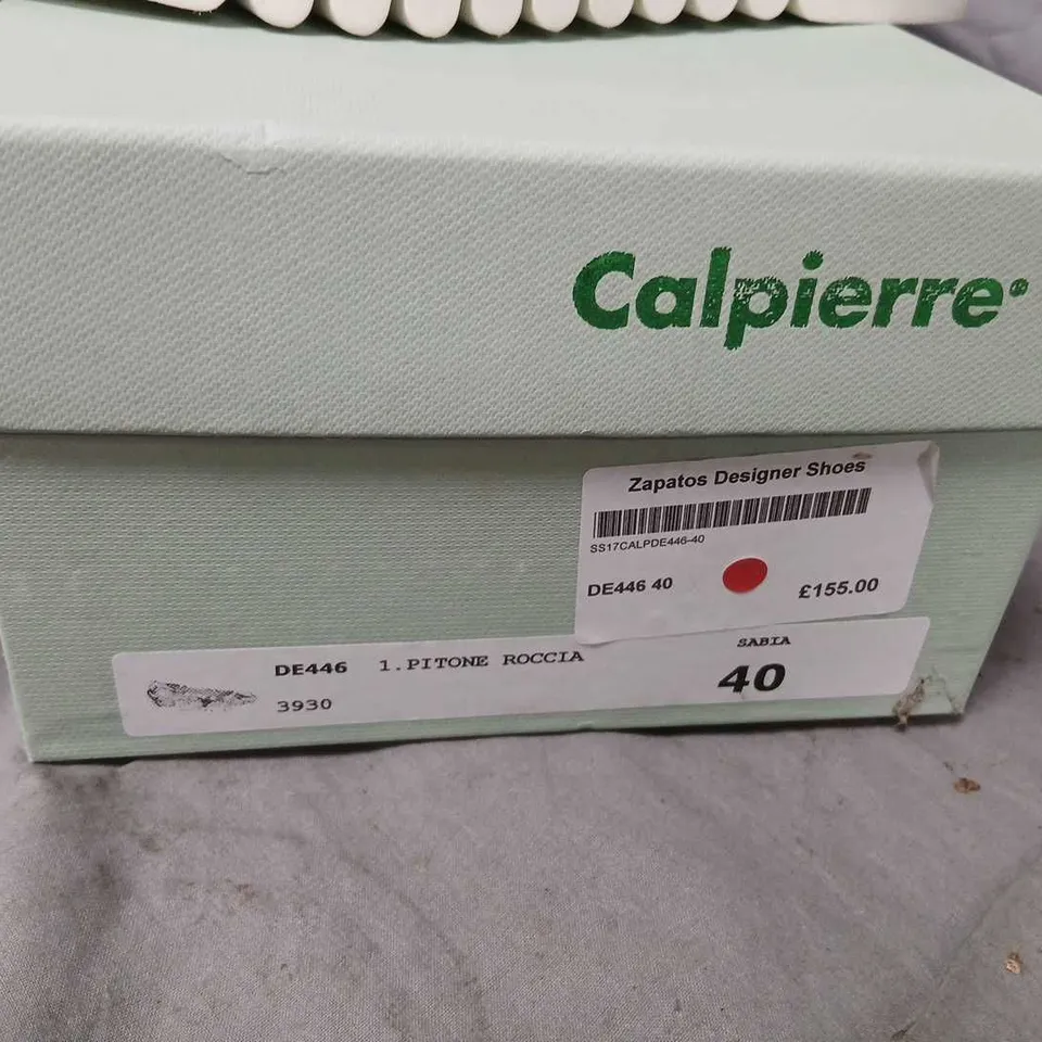 CALPIERRE SNAKE-PRINT PEEP-TOE SHOES, UK 6.5 (EU 40) – BOXED
