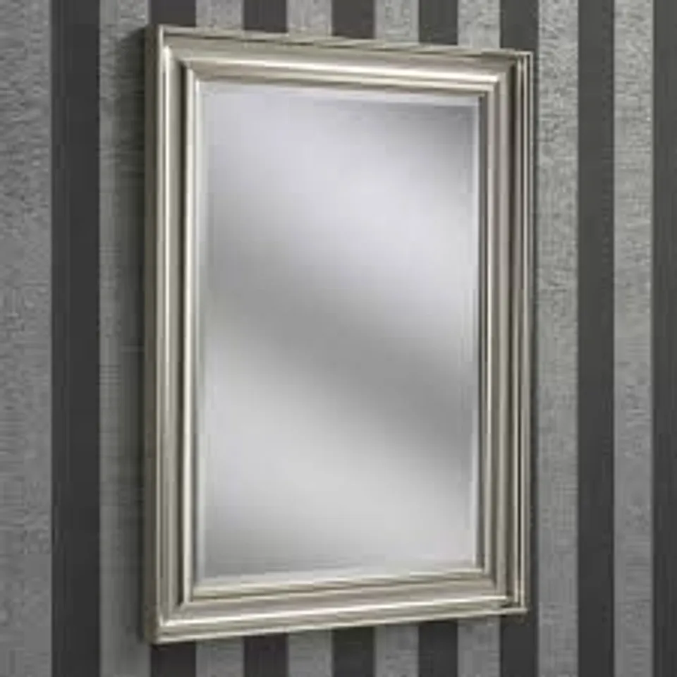 BRAND NEW BOXED HOMESDIRECT365 BEVELLED SILVER RECTANGULAR WALL MIRROR - 118 x 92cm