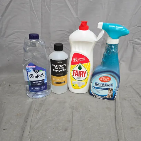 APPROXIMATELY 15 ASSORTED HOUSEHOLD CLEANING ITEMS TO INCLUDE FAIRY, COMFORT, SIMPLE SOLUTION, STAIN REMOVER ETC