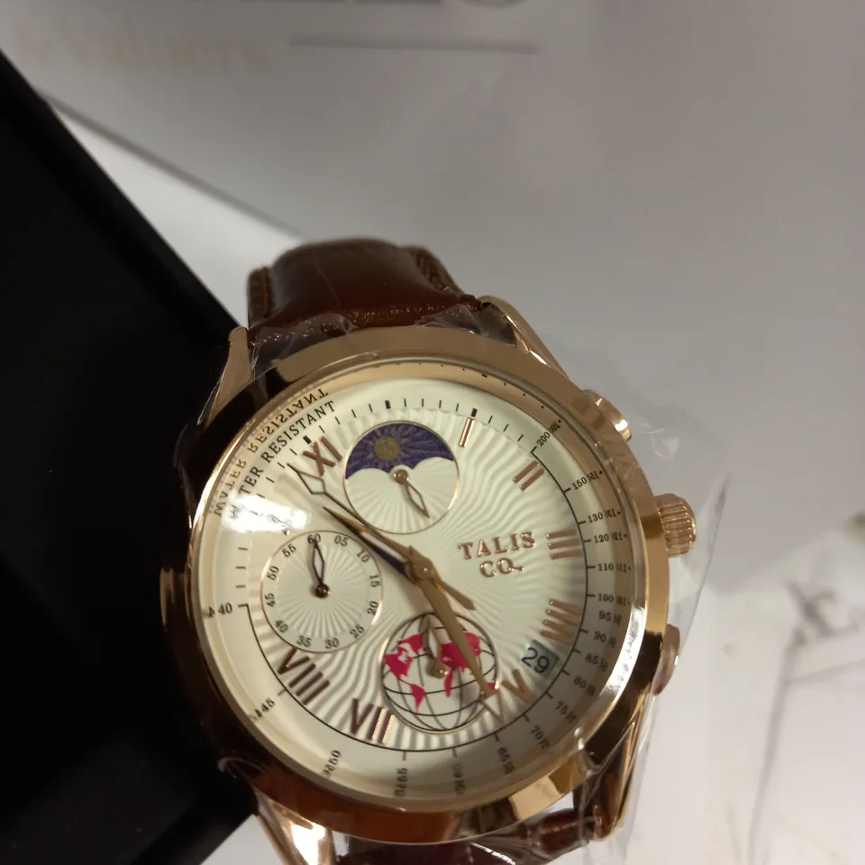 MENS TALIS CO 7120 CHRONOGRAPH WATCH – MOON PHASE MOVEMENT – GENUINE LEATHER STRAP