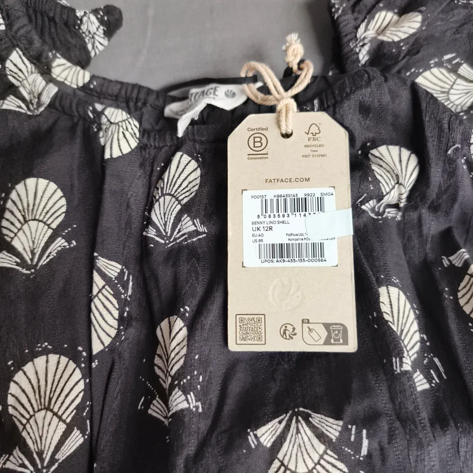 FATFACE WOMEN'S BLACK SHELL PRINT DRESS, UK 12R