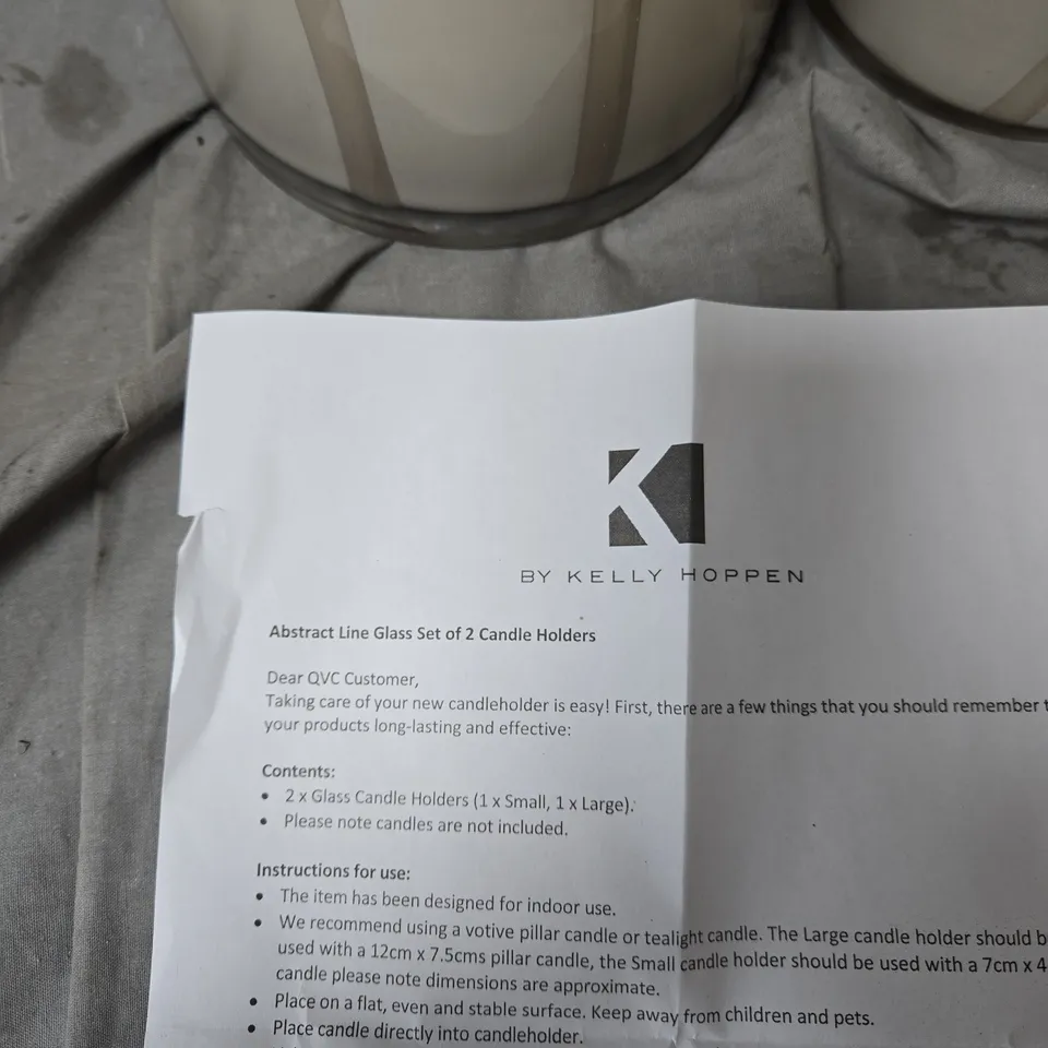 K BY KELLY HOPPEN ABSTRACT LINE GLASS SET OF 2 CANDLE HOLDERS – SMALL & LARGE