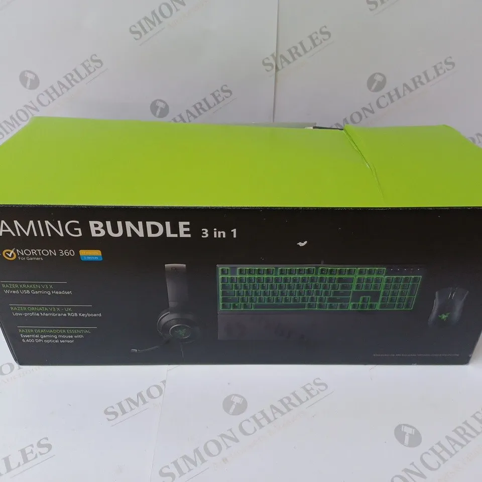 BRAND NEW BOXED RAZER GAMING BUNDLE 3 IN 1 TO INCLUDE - GAMING HEADSET, MEMBRANE RGB KEYBOARD AND ESSENTIAL GAMING MOUSE