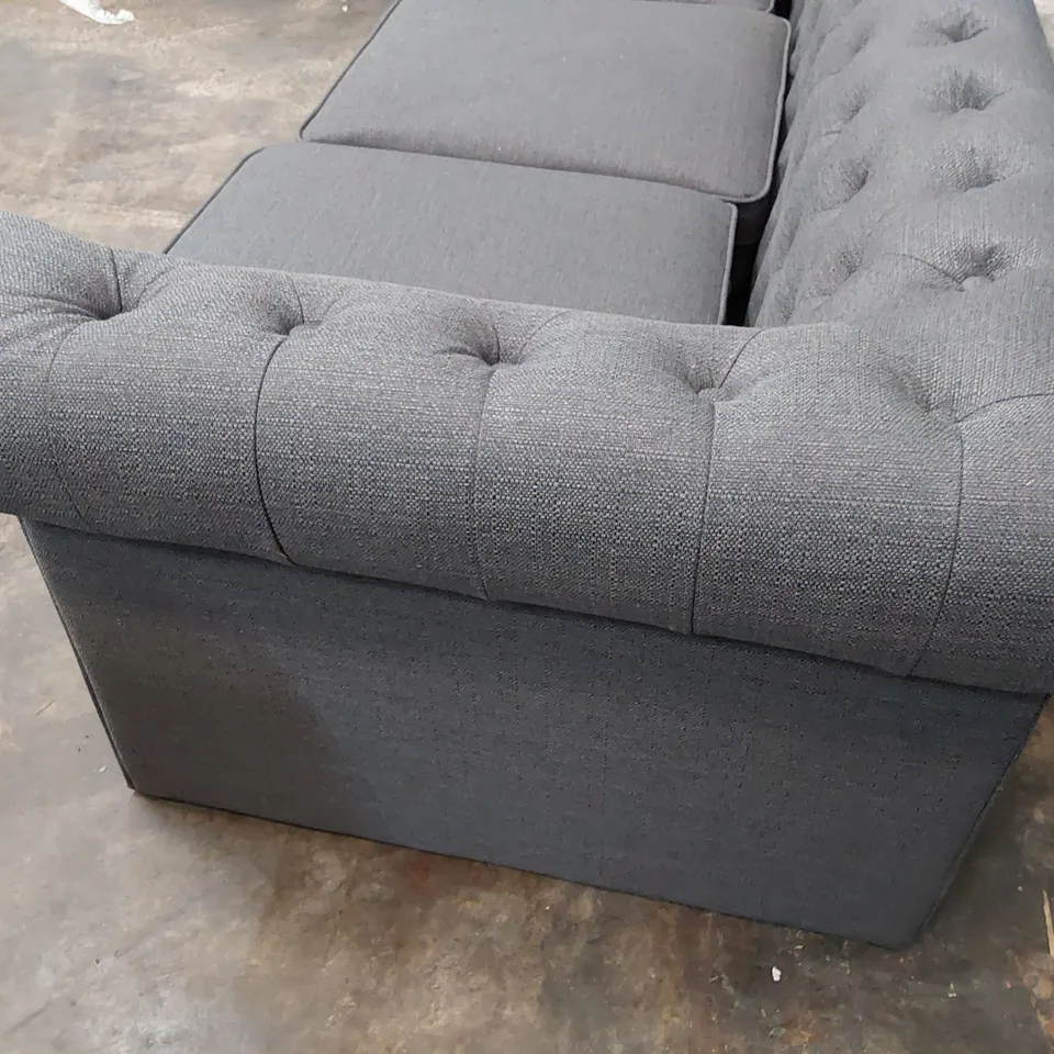 DESIGNER GREY FABRIC 3 SEATER CHESTERFIELD SOFA