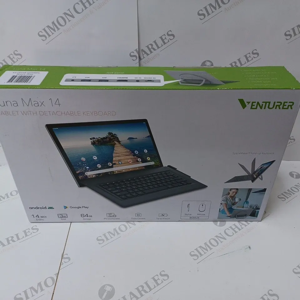 BRAND NEW BOXED VENTURER LUNA MAX 14 64GB 14" HD TABLET WITH DETACHABLE KEYBOARD