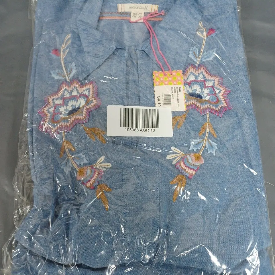 BAGGED WHITE STUFF SAVANNAH EMBROIDED TUNIC IN BLUE MULTI - UK 10