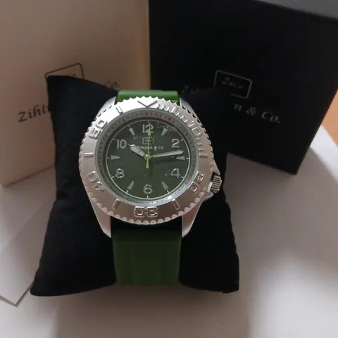 ZIHLMANN & CO. WRISTWATCH – GREEN DIAL, STAINLESS STEEL BEZEL, GREEN SILICONE STRAP