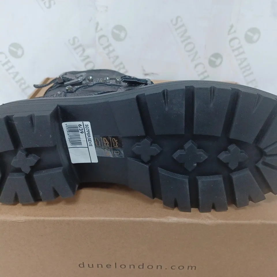 DUNE LONDON EMBELLISHED LEATHER BOOT IN PEWTER - SIZE 6