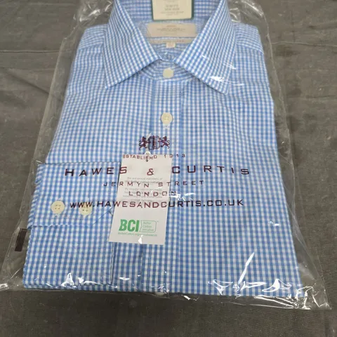 HAWES & CURTIS SLIM FIT BLUE AND WHITE SHIRT SIZE 15.5-35 