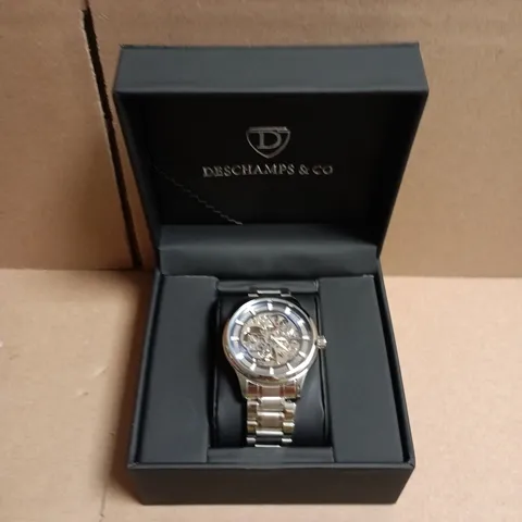 BOXED DESCHAMPS & CO SKELETON WRISTWATCH IN PRESENTATION BOX