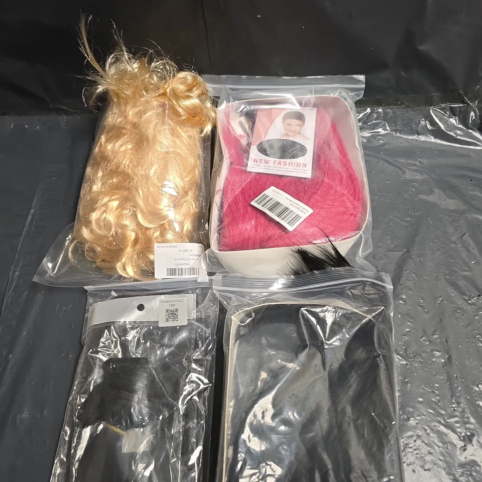 APPROXIMATELY 8 WIGS AND HAIR PIECES - VARIOUS COLOURS AND STYLES