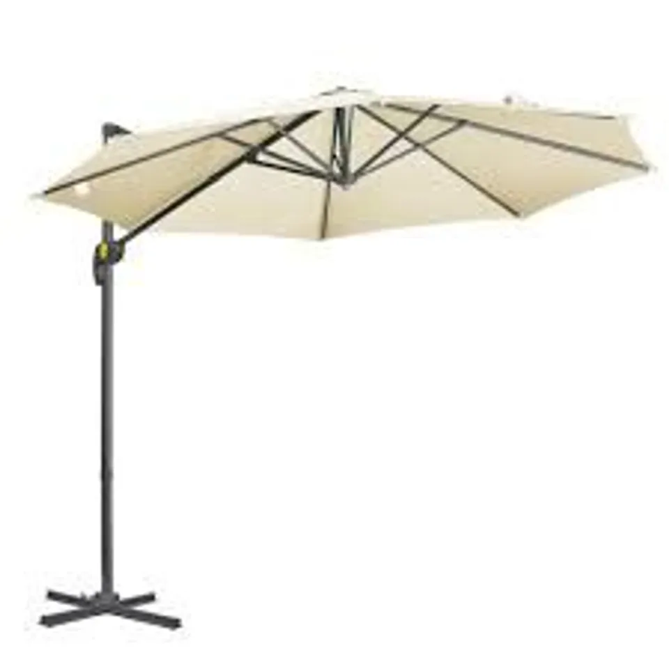 BOXED OUTSUNNY CREAM WHITE CRANK AND TILT CANTILEVER PARASOL WITH CROSS BASE 3M (1 BOX)