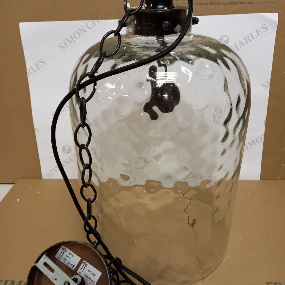 DAR LIGHTING TIGODA 1LT SINGLE PENDANT BRONZE AND GLASS LIGHT FIXTURE 