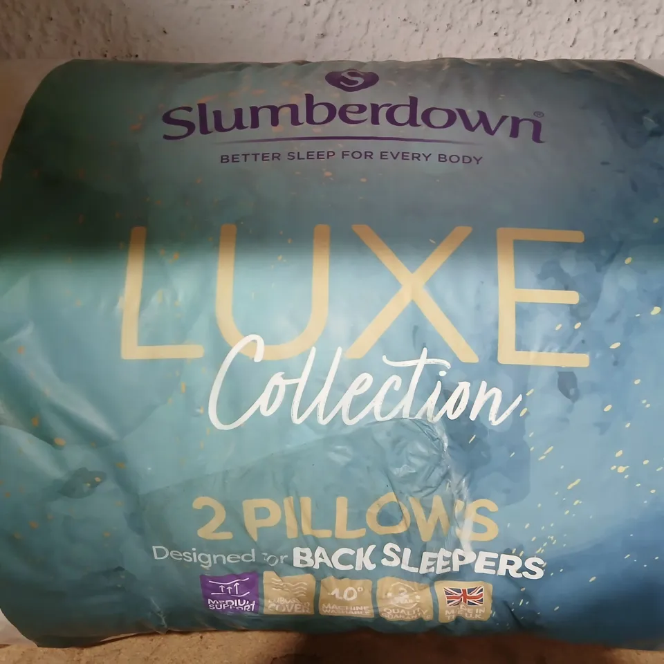 SLUMBERDOWN LUXE COLLECTION TWO PILLOWS FOR BACK SLEEPERS – SEALED PACKAGING
