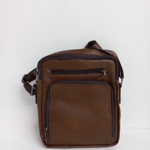 WEIXIER BROWN LEATHER CROSSBODY BAG WITH FRONT ZIP POCKET