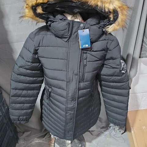 SUPERDRY FUJI HOODED MID LENGTH PUFFER IN BLACK - UK MEDIUM