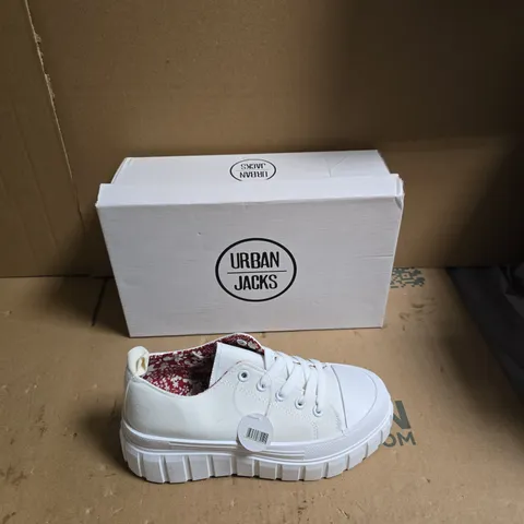 URBAN JACKS WOMEN'S WHITE CANVAS TRAINERS – FLORAL LINING - UK SIZE 4
