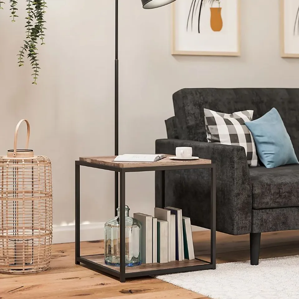 BOXED DOREL QUINCY END TABLE WEATHERED OAK (1 BOX)