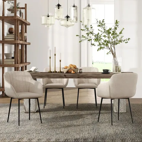 BOXED OHIO MODERN UPHOLSTERED DINING CHAIRS WITH METAL LEGS (SET OF 6) - BEIGE (3 BOXES)