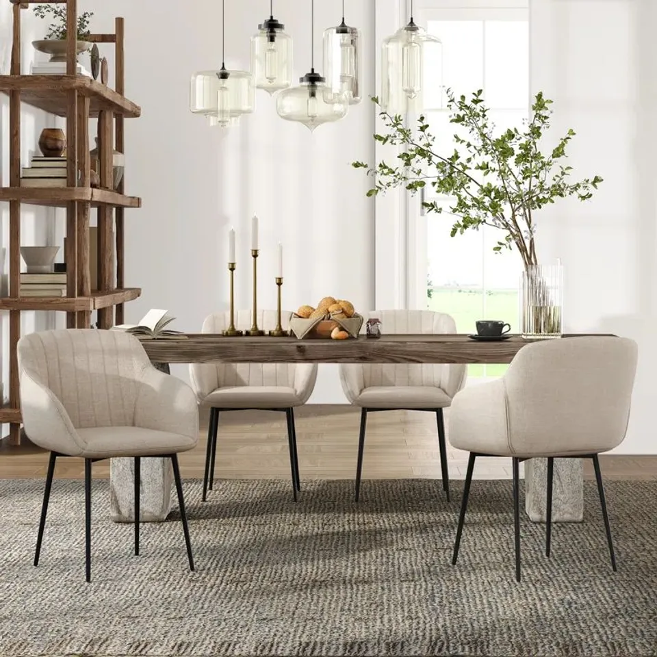 BOXED OHIO MODERN UPHOLSTERED DINING CHAIRS WITH METAL LEGS (SET OF 6) - BEIGE (3 BOXES)