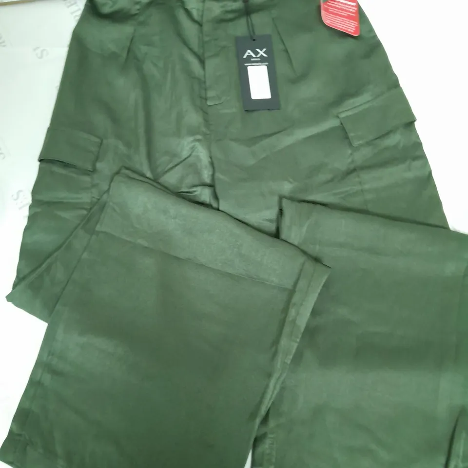 AX PARIS STRAIGHT LEG SATIN CARGO TROUSERS IN OLIVE - 12