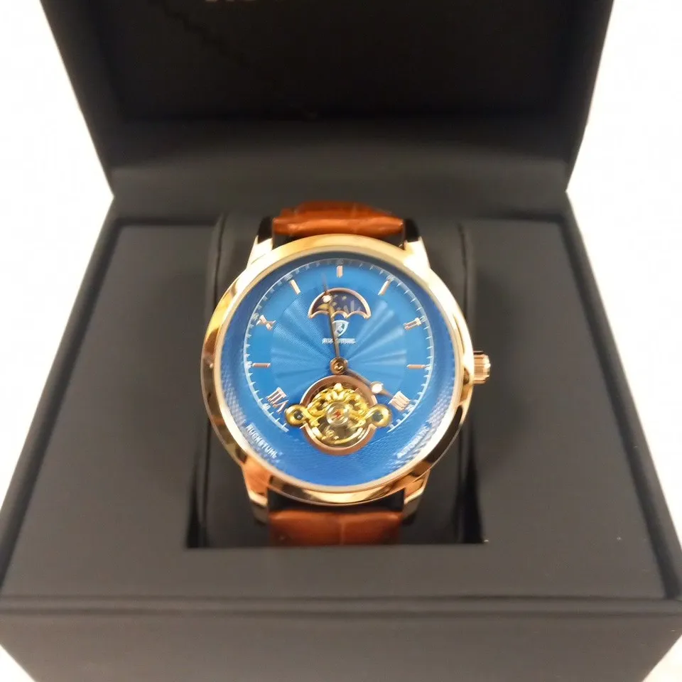 MENS RUCKSTUHL AUTOMATIC DIAL – R100 -TOURBILLION DESIGN DIAL – GLASS EXHIBITION BACK – LEATHER STRAP