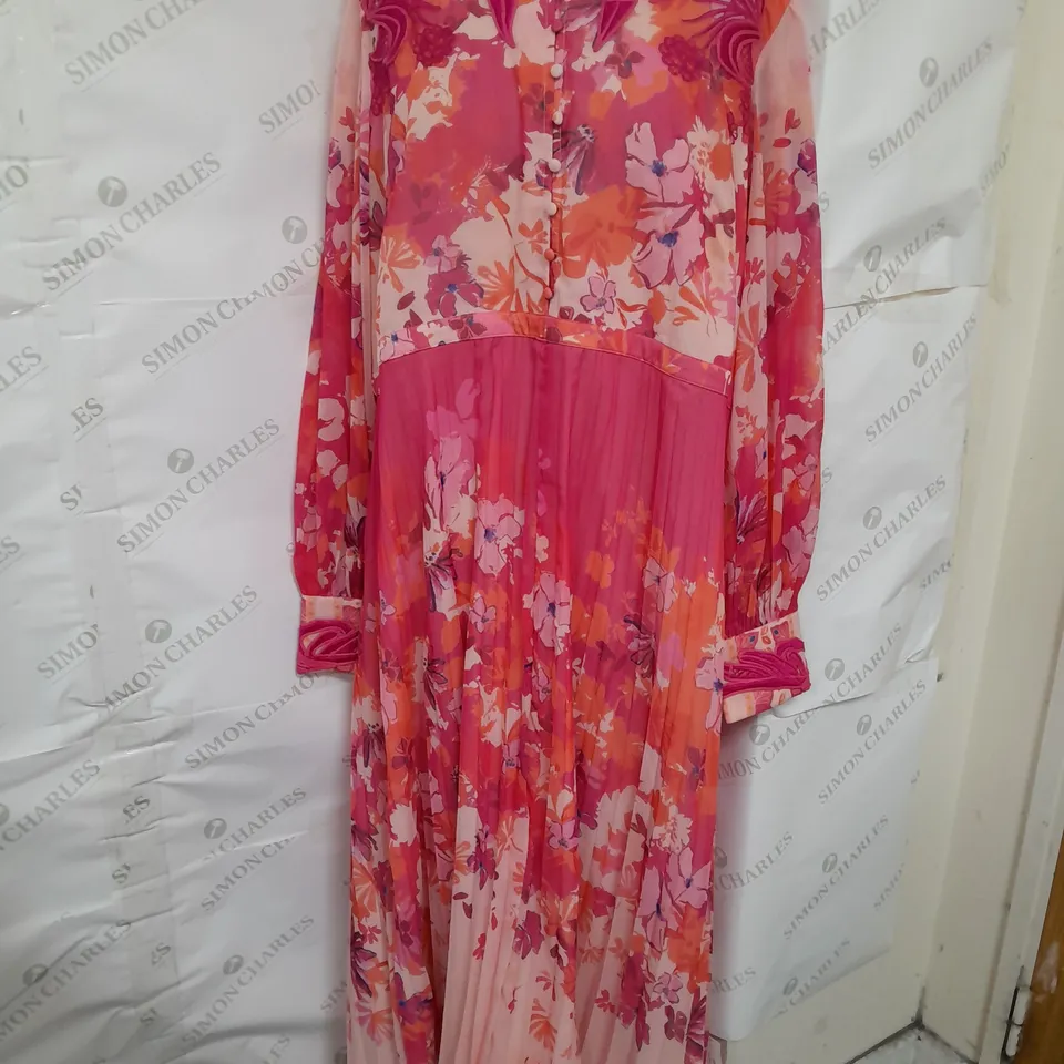 MONSOON LONG SLEEVE BUTTON UP EMBROIDERED MAXI DRESS IN PINK FLORAL SIZE 22 RRP £150